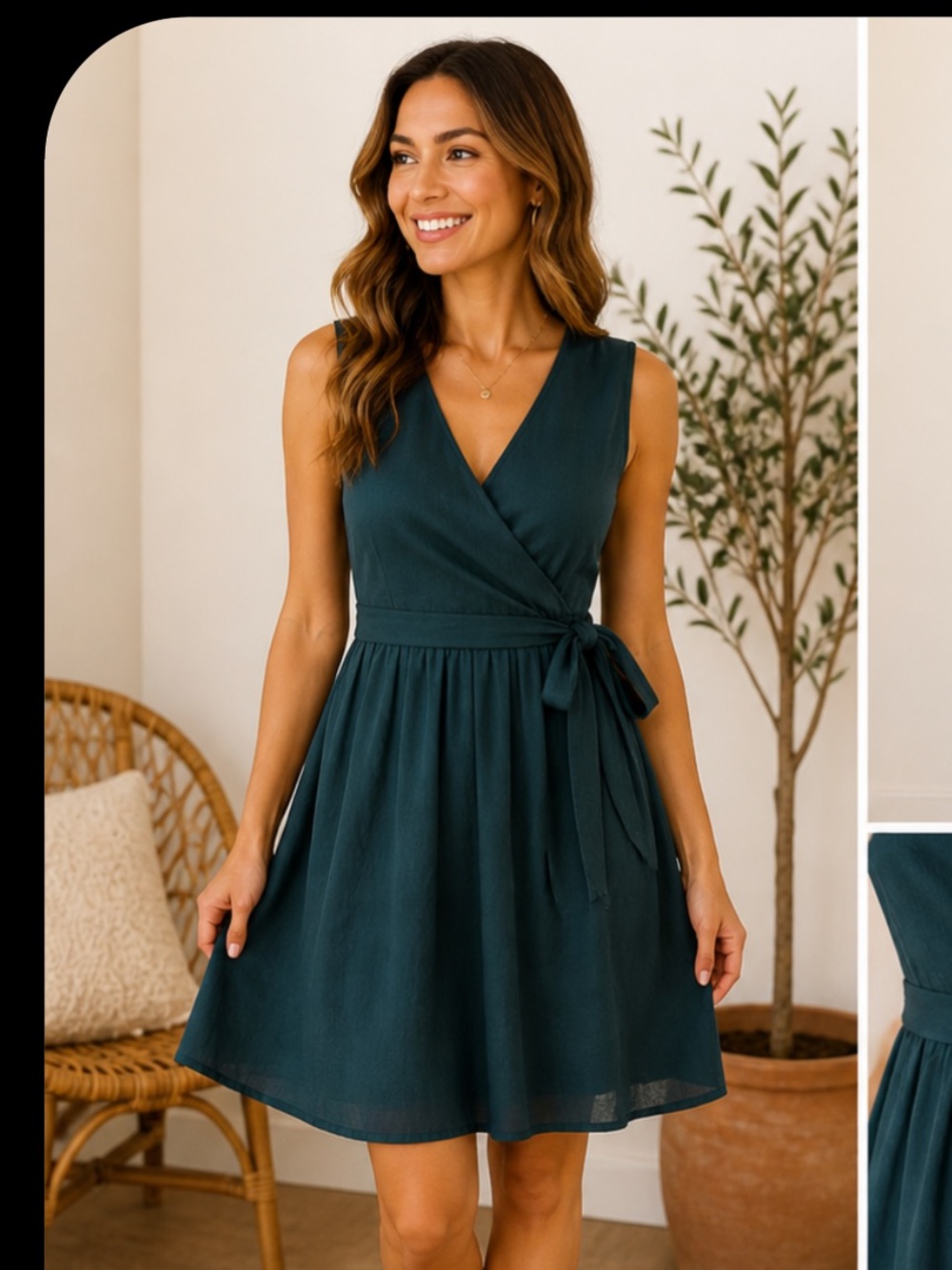NWT Banana Republic Dark‎ Teal Voile Wrap Dress Tie Waist Sleeveless Mini Size 2